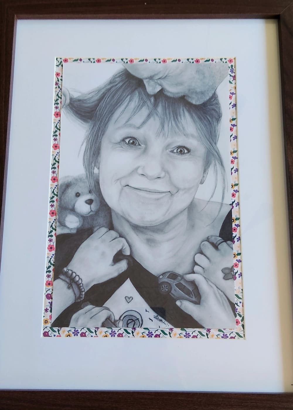 Ingelijst handgetekend grafietportret