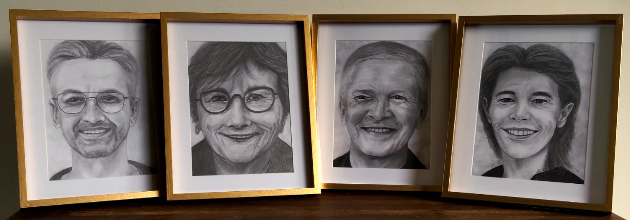 Vier grafietportretten uit het project Gouden Buur